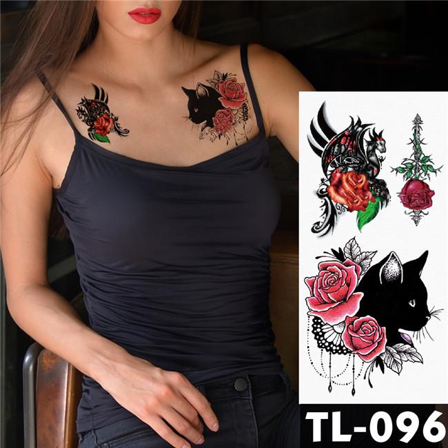 cat dragon and roses temporary tattoo – tatNtoo